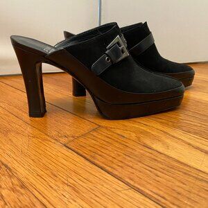 Stuart Weitzman platform mule, black leather, size 5
